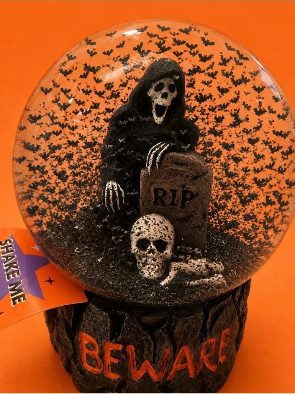 Halloween Grim Reaper RIP Snow Globe - Black and Orange, Flying 🦇 NWT